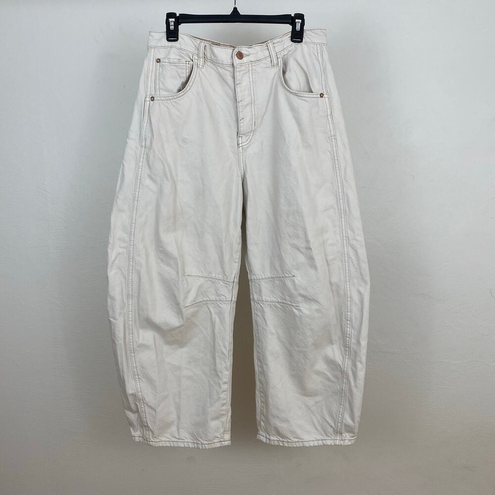 We The Free - Free People Good Luck Mid-Rise Barrel Jeans - Milk - Size 31